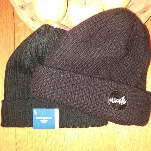 2 Black Unisex Beanies - Cliche and Dockers